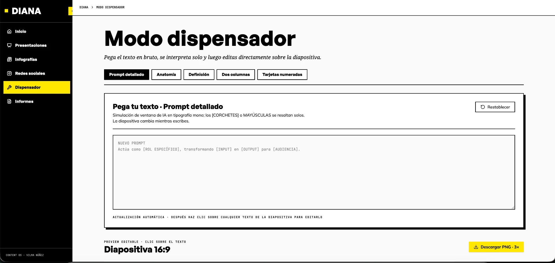 Modo dispensador de Diana